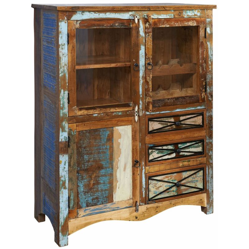 foto del prodotto nature of spirit 113 vetrina in legno riciclato laccato multicolore 106x45x136