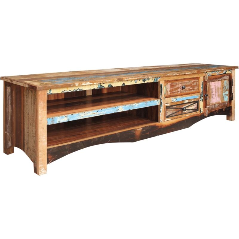 foto del prodotto nature of spirit 136 mobile tv in legno riciclato laccato multicolore 200x50x50