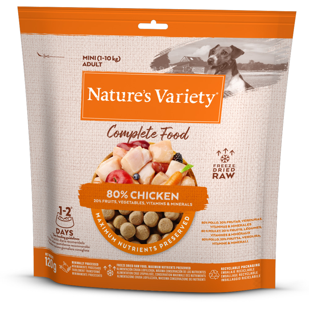 foto del prodotto nature's variety mini alimento completo liofilizzato per cane - set 2 x 120 g pollo