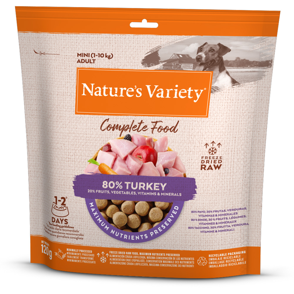 foto del prodotto nature s variety mini alimento completo liofilizzato per cane set 2 x 120 g tacchino