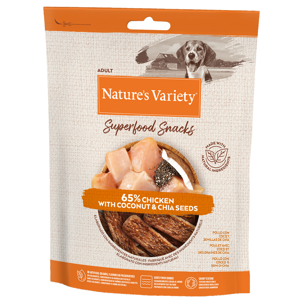 foto del prodotto nature s variety superfood snacks per cani 85 g pollo