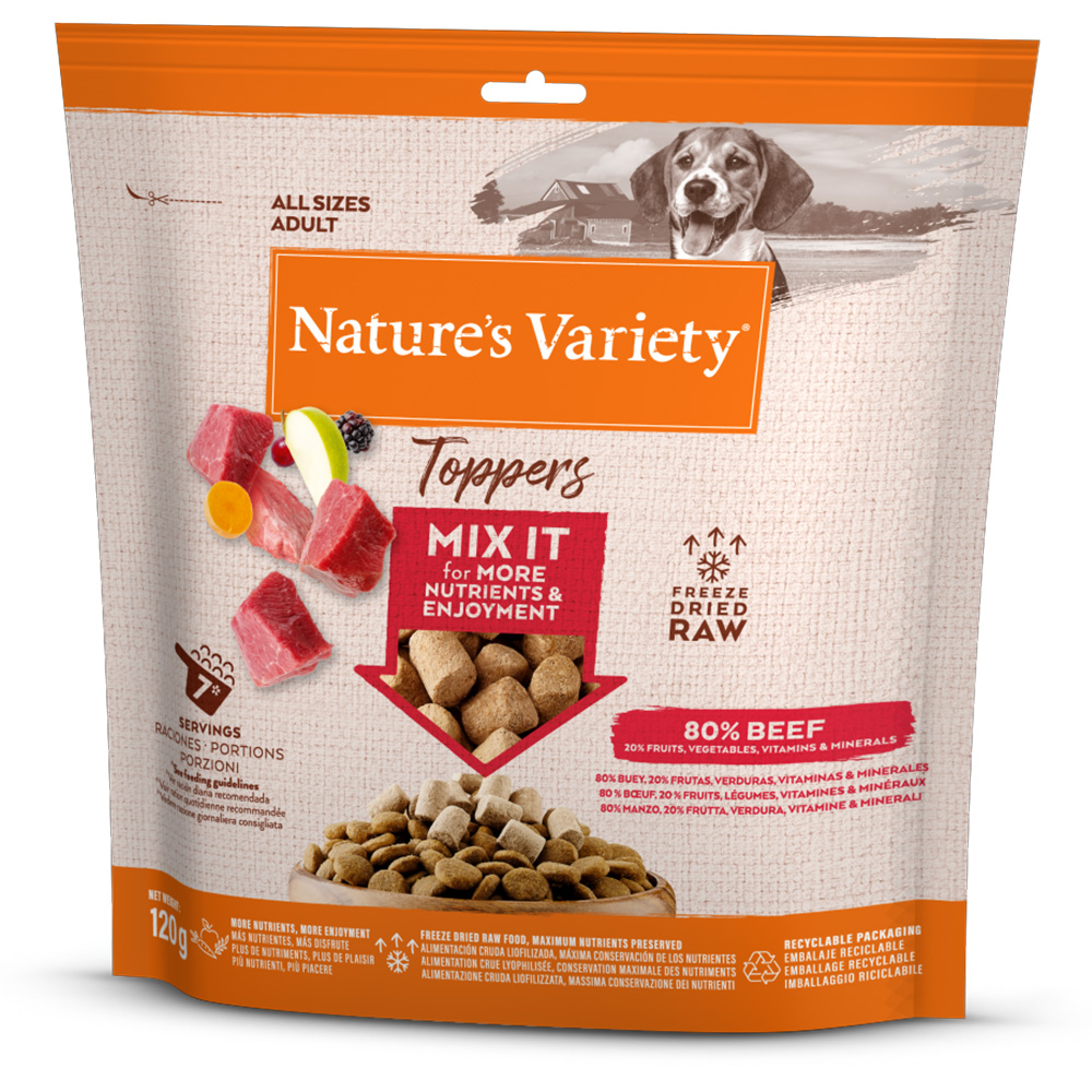 foto del prodotto nature s variety toppers snack liofilizzati per cani 120 g manzo