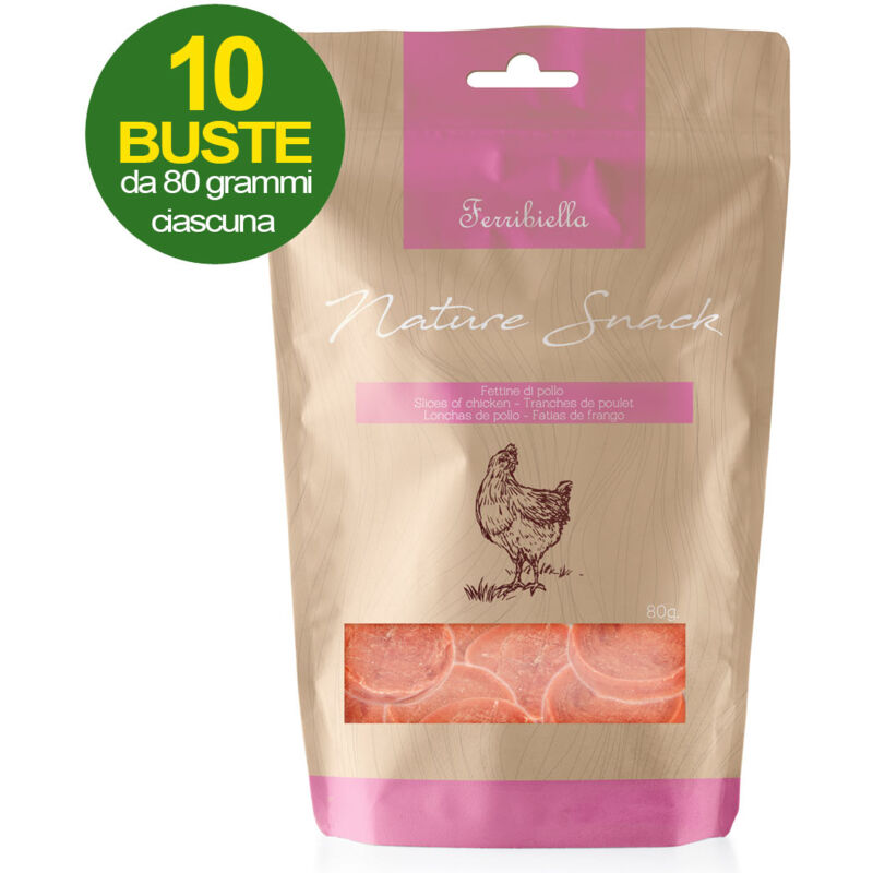 foto del prodotto nature snack fettine di pollo per cani 10 buste da 80 g cad
