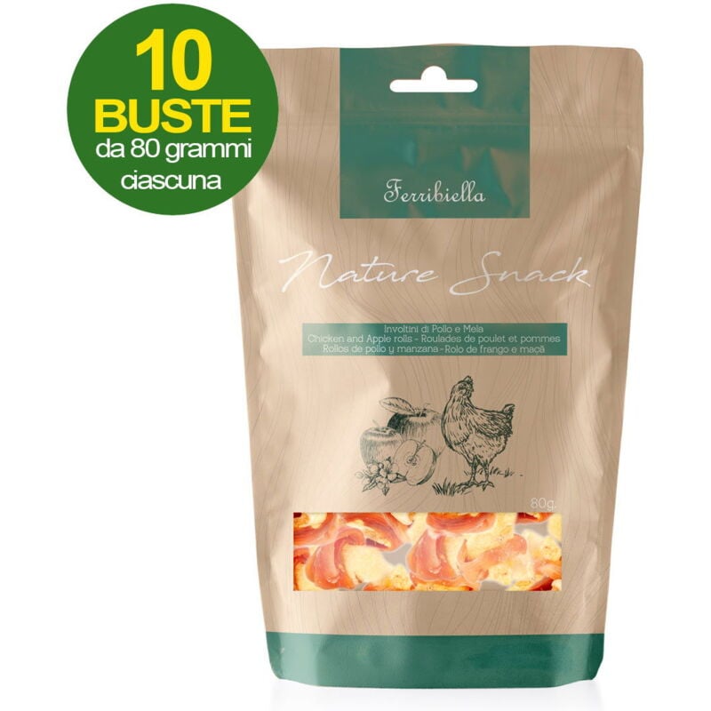 foto del prodotto nature snack involtini di pollo e mela per cani 10 buste da 80 g cad