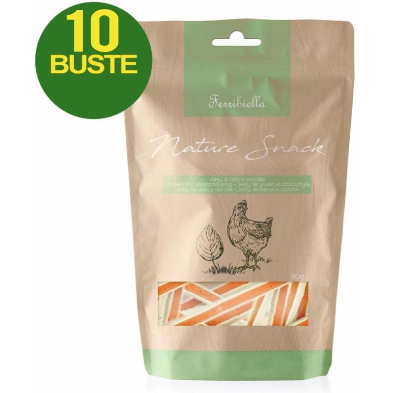foto del prodotto nature snack jerky di pollo per cani 10 buste da 80 g cad