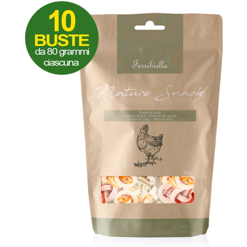 foto del prodotto nature snack nodini di pollo per cani 10 buste da 80 g cad