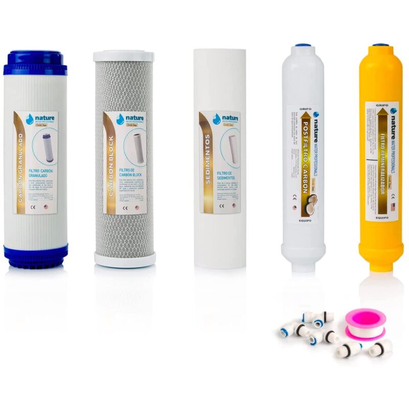 foto del prodotto nature water professionals confezione da 5 filtri gold line per osmosi inversa domestica filtri per apparecchiature ad osmosi inversa a 6 stadi