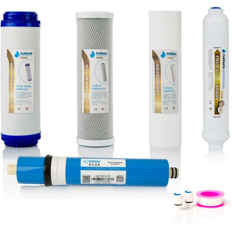 foto del prodotto nature water professionals kit di 4 filtri per osmosi inversa standard include membrana vontron 75gdp per apparecchiature a 5 stadi universale,