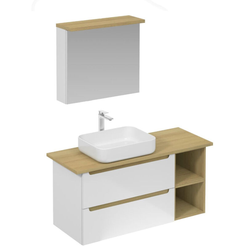 foto del prodotto naturel mobiletto da bagno con lavabo, comprensivo di miscelatore per lavabo stilla bianco lucido, bocca di erogazione e sifone
