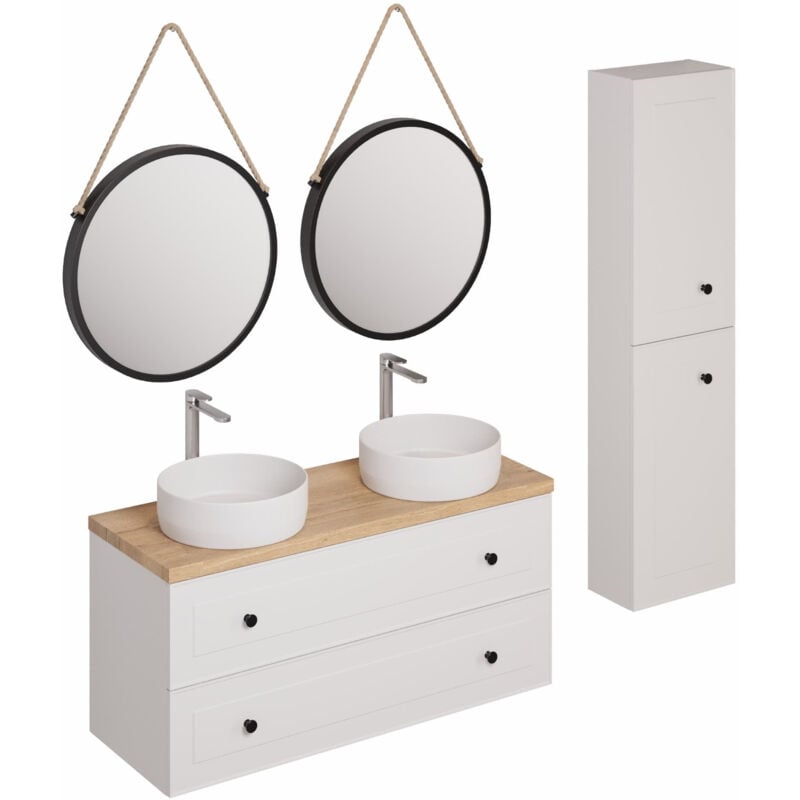 foto del prodotto naturel mobiletto da bagno con lavabo, inclusi rubinetto, bocca e scarico forli bianco ksetforli5 