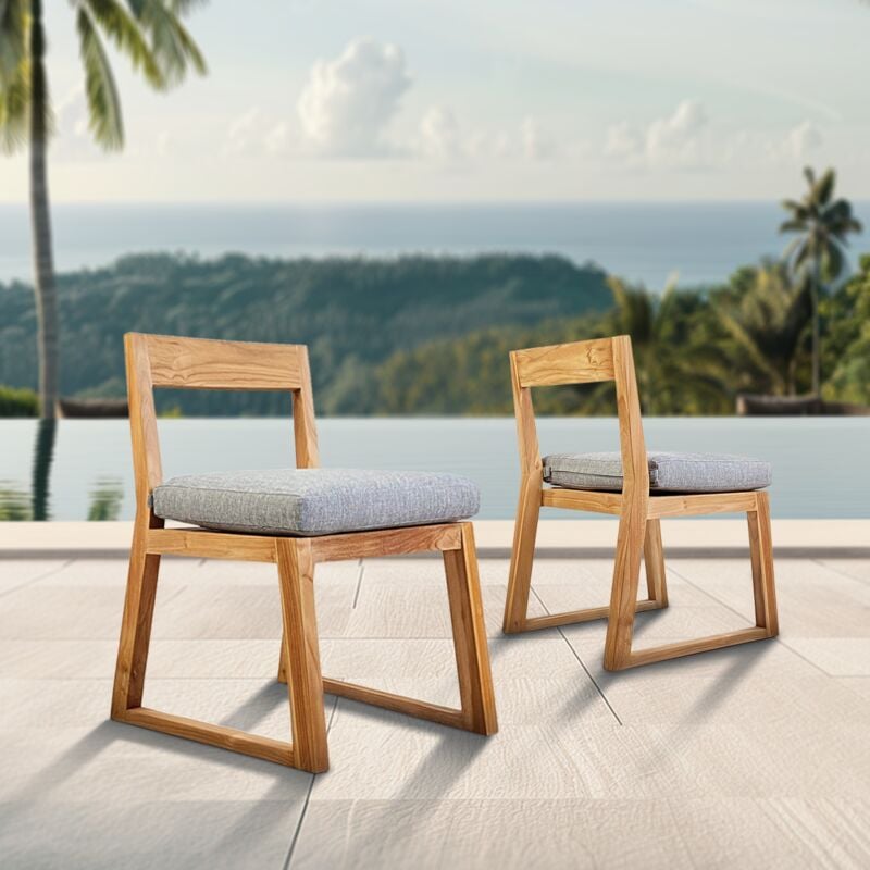 foto del prodotto naturel naturale set di 2 sedie da pranzo per esterni in teak massiccio, 50x59,5x79 cm, con cuscini grigio perla natofch50b duo 