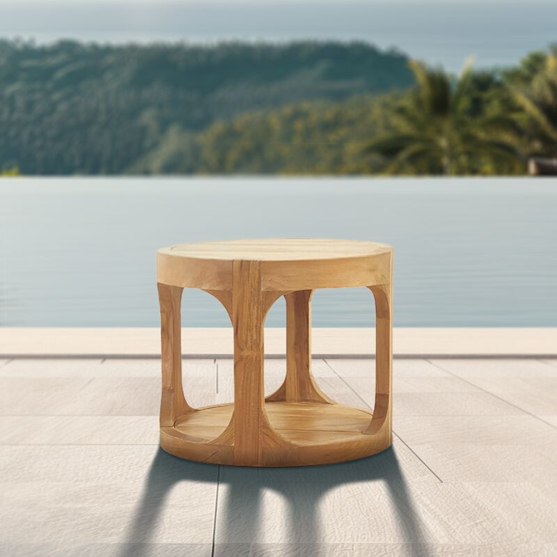 foto del prodotto naturel tavolino da giardino rotondo in teak massiccio, 50x50x43 cm, lavorato a mano, due piani natoftb5050r 