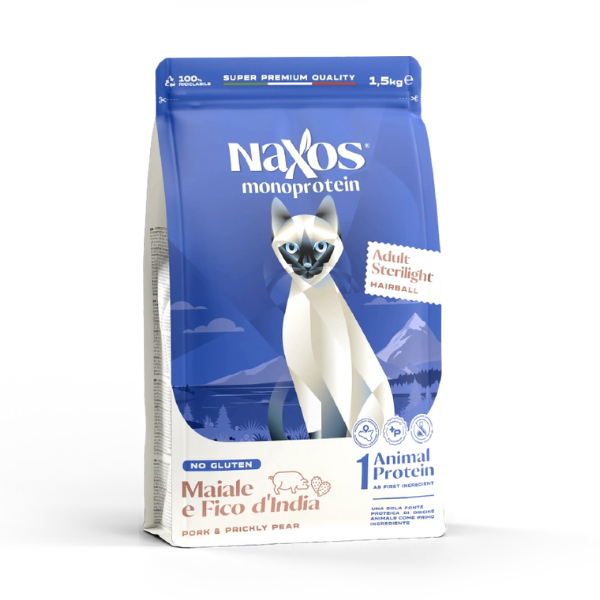 foto del prodotto naxos monoprotein cat adult sterilised maiale e fico d india 1,5 kg cibo monoproteico gatto 1 ordine scegli lo sconto bzr5 bzr20 200 punti fedelt 