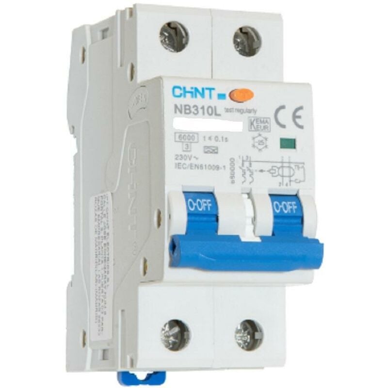 foto del prodotto nb310l c10 2p 6 a30 interruttore magnetorermico differenziale compatto 2p c10a 30ma 6ka a 2m chint