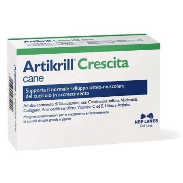 foto del prodotto nbf lanes artikrill crescita cane 1 confezione da 30 compresse 1 ordine scegli lo sconto bzr5 bzr20 200 punti fedelt integratori per cani
