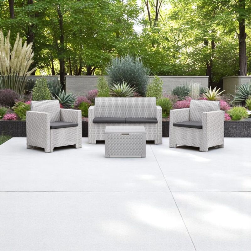 foto del prodotto nebraska salotto da giardino completo di cuscini intreccio in rattan sintetico