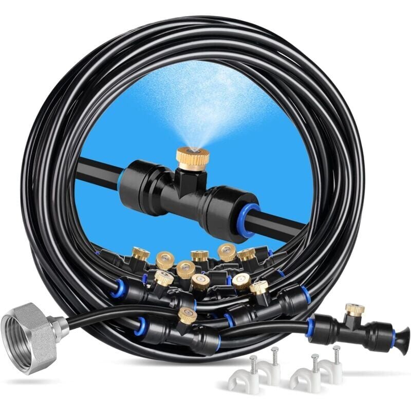 foto del prodotto nebulizzatore per esterni, nebulizzatore per patio da 18 m con 20 ugelli 6 ugelli di ricambio 1 adattatore ottone, 3 4 nebulizzatore per