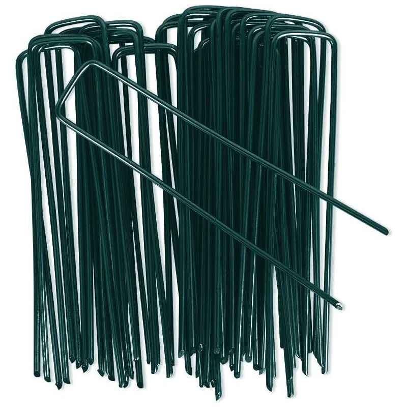 foto del prodotto neche 50pcs picchetti di fissaggio in acciaio zincato verde, ancoraggio a u per il terreno del giardino per il tessuto di pacciamatura, 150 mm x 25