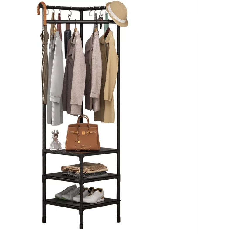 foto del prodotto neche appendiabiti angolare mobile da ingresso 10 ganci 3 livelli di stoccaggio salvaspazio 175 x 45 x 45 cm nero