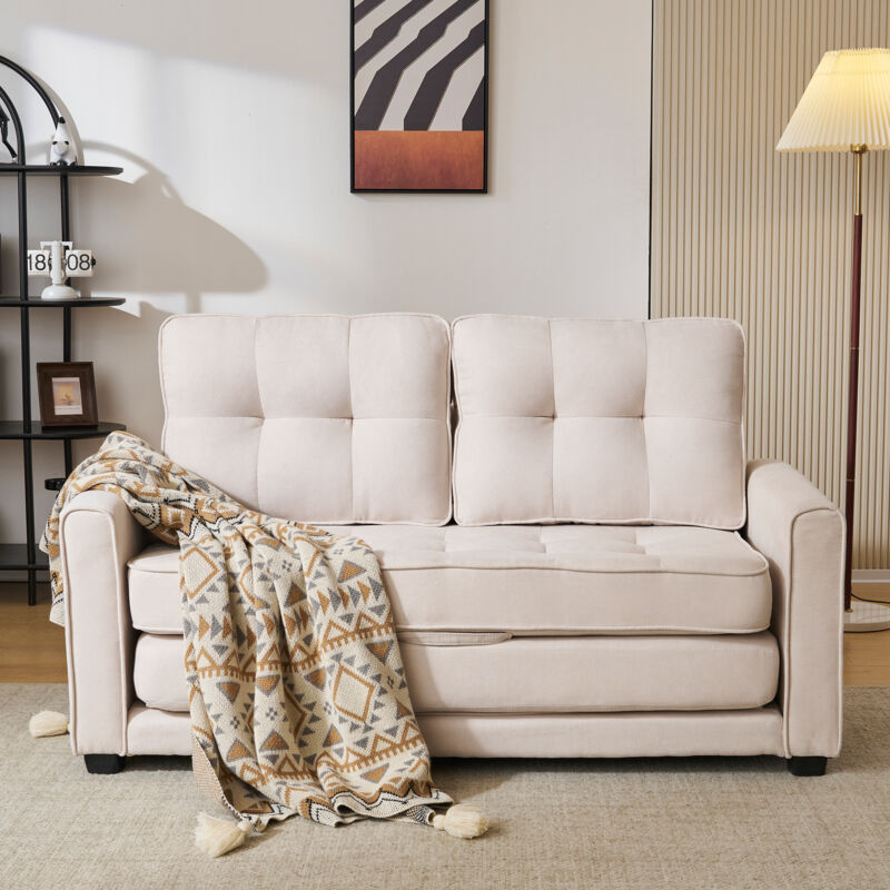 foto del prodotto neche divano a 2 posti in tessuto di cotone e lino con funzione letto, divano imbottito con tasche, divano letto per soggiorno appartamento, camera