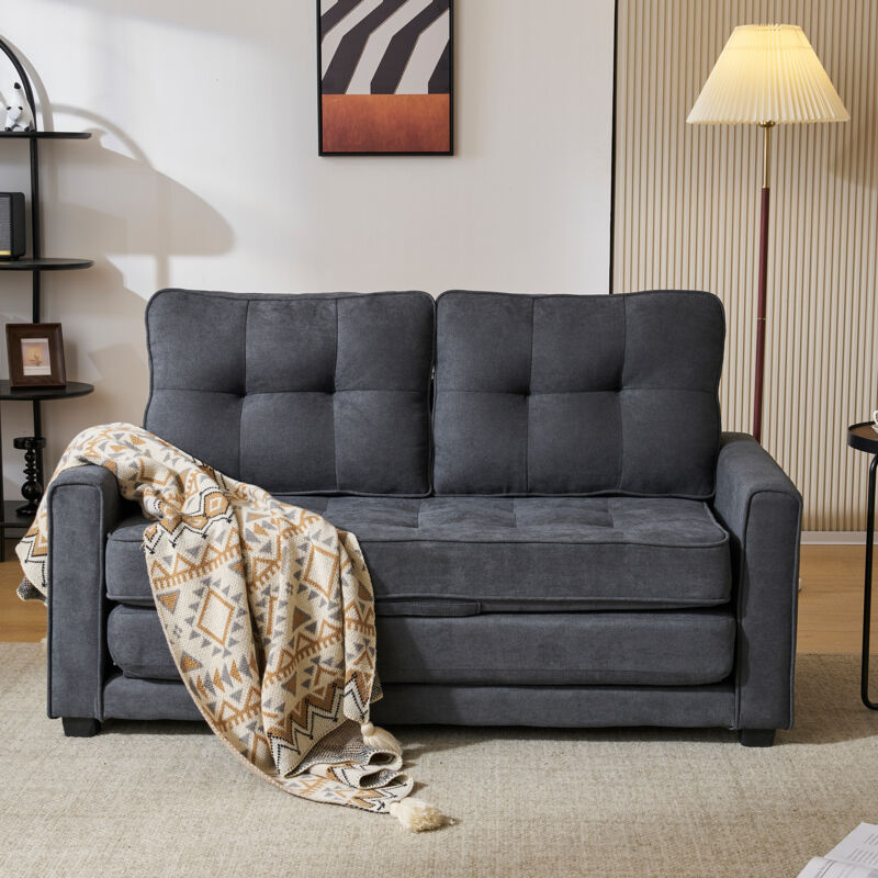 foto del prodotto neche divano a 2 posti in tessuto di cotone e lino con funzione letto, divano imbottito con tasche, divano letto per soggiorno appartamento, camera