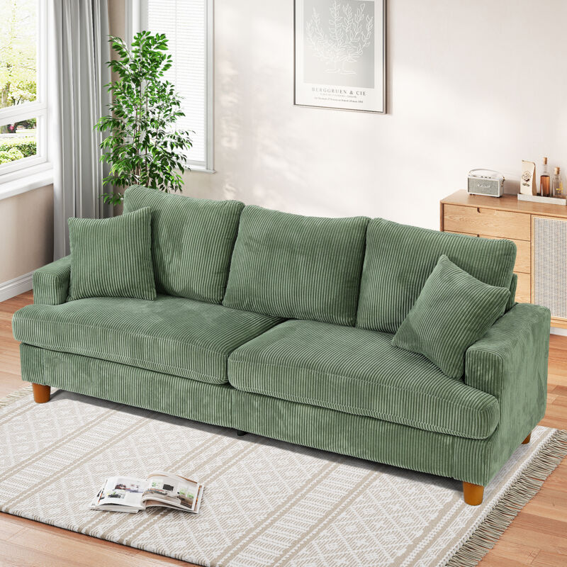 foto del prodotto neche divano a 3 posti in velluto a coste con 2 cuscini, ampio e confortevole divano dritto imbottito con sedute extra profonde da 53 cm, 220x76x84
