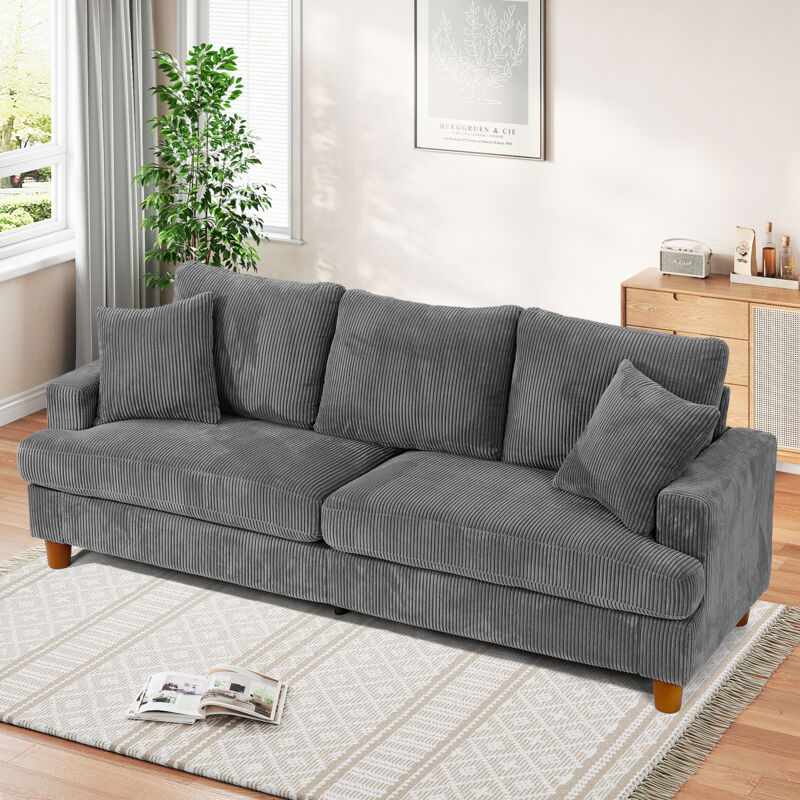 foto del prodotto neche divano a 3 posti in velluto a coste con 2 cuscini, ampio e confortevole divano dritto imbottito con sedute extra profonde da 53 cm, 220x76x84