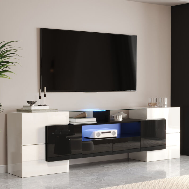foto del prodotto neche elegante mobile tv led lucido 200 x 35 x 60 cm, mobile per soggiorno, design moderno, superficie in vetro