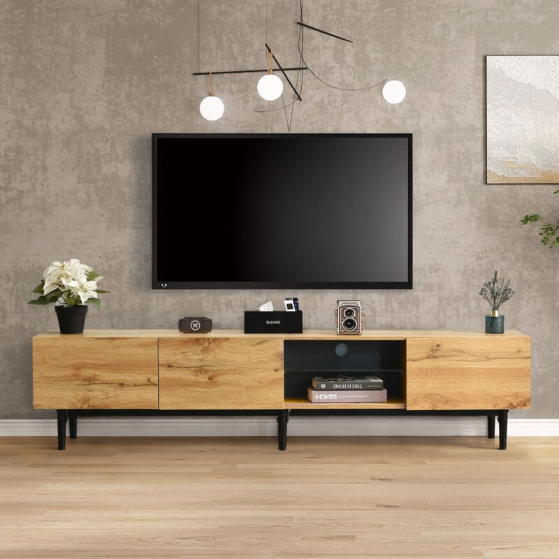 foto del prodotto neche mobile tv moderno con venature del legno e led, mobile tv con 5 scomparti, 175 x 31 x 41 cm
