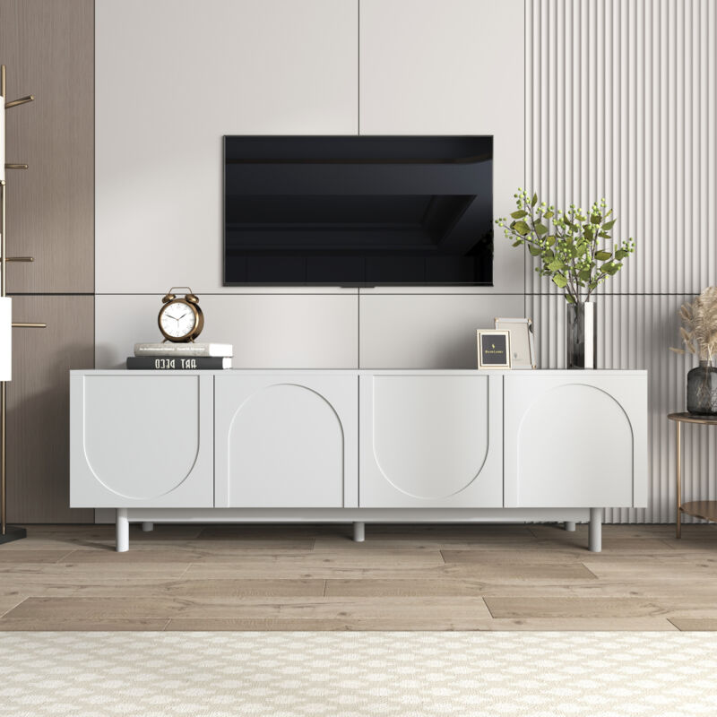 foto del prodotto neche mobile tv moderno, mobile tv basso con 4 ante strutturate, lusso leggero, design semplice, 175 x 38 x 56 cm, bianco