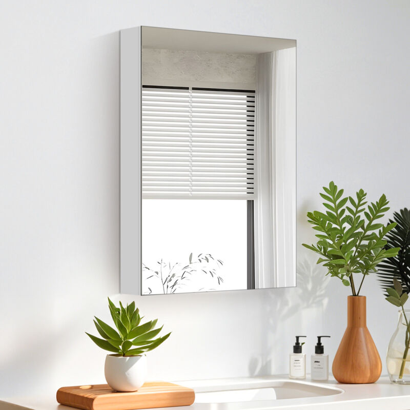 foto del prodotto neche mobiletto da bagno con specchio 70h x 50l x 12l cm, pensile da bagno 3 ripiani, bianco