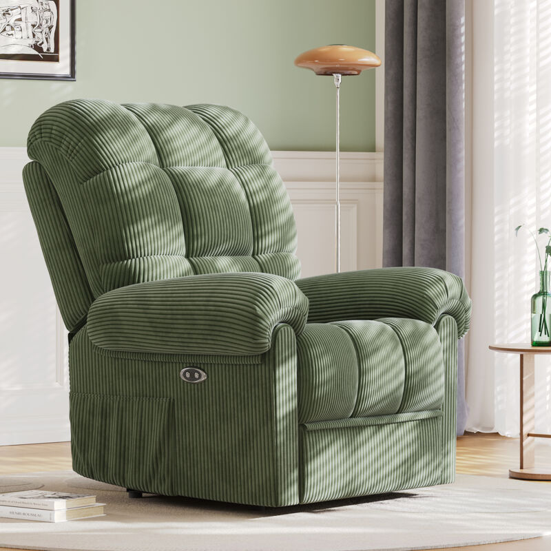 foto del prodotto neche poltrona reclinabile elettrica in velluto a coste, sedia da relax regolabile con poggiapiedi, installazione senza attrezzi, verde