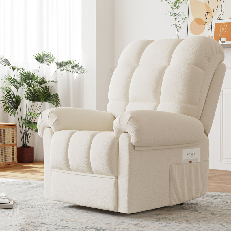 foto del prodotto neche poltrona relax elettrica, poltrona teddy velvet con poggiapiedi, poltrona relax regolabile, usb, antistatica, beige