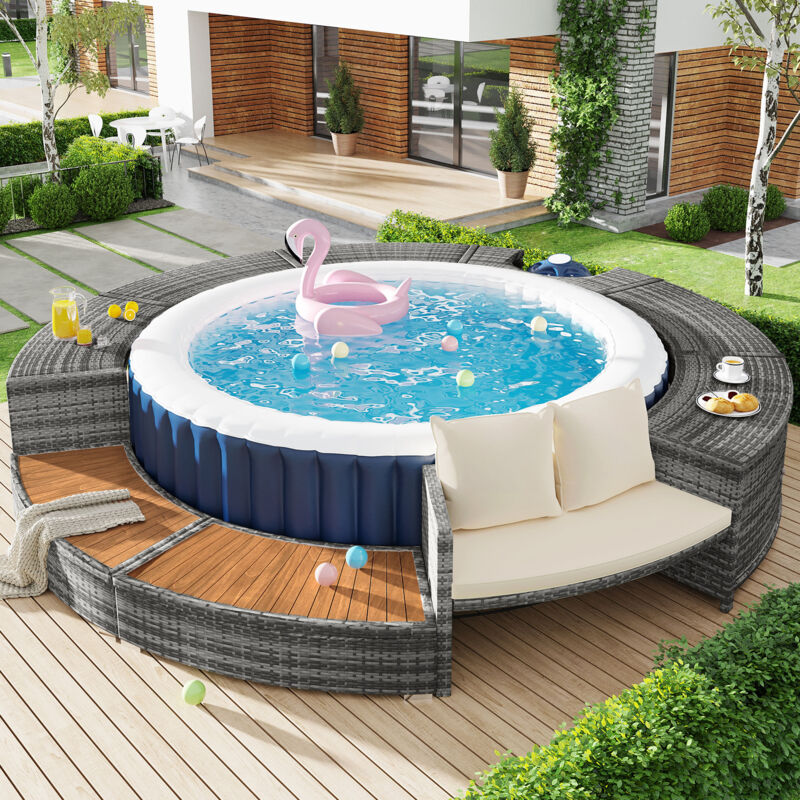foto del prodotto neche set di mobili da giardino con divano rotondo cuscini, piedini regolabili, set di mobili da giardino per piscina, vasca da bagno, terrazza