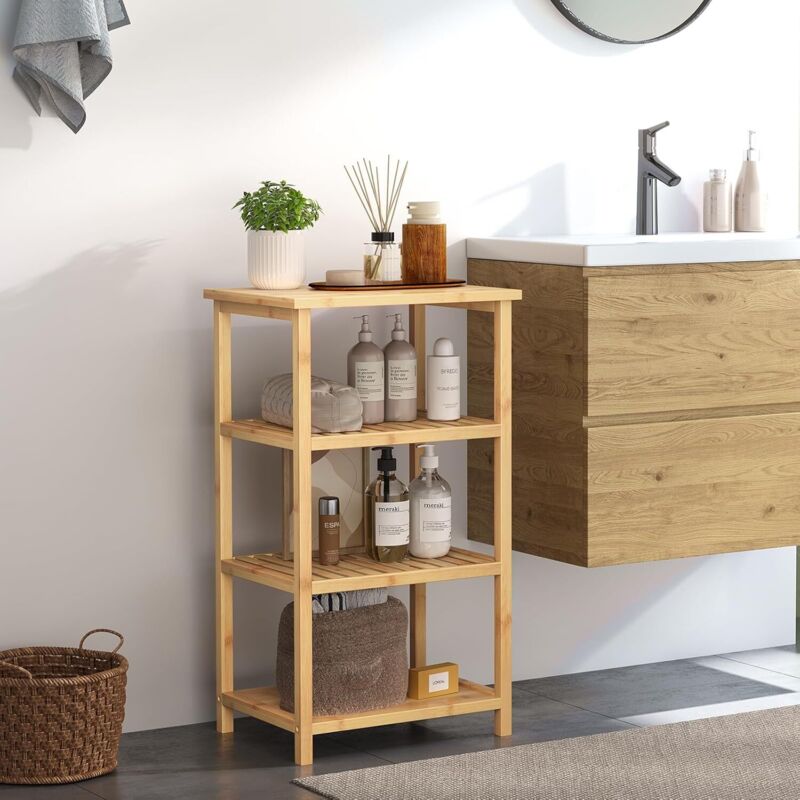 foto del prodotto neche tavolini laterali, mensola autoportante con 4 ripiani regolabili, mensola per bagno, libreria 40 x 30 x 70 cm, bamb 