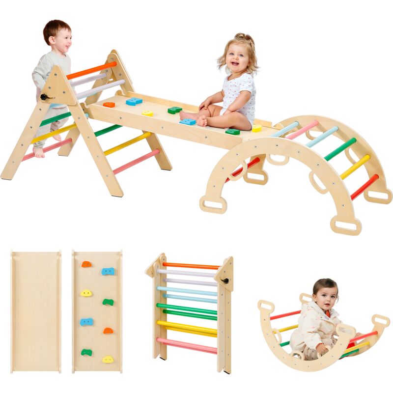 foto del prodotto neche triangolo da arrampicata per bambini 7 in 1 con scivolo, rampa bifacciale, scale, attrezzatura da gioco montessori, parco giochi per bambini