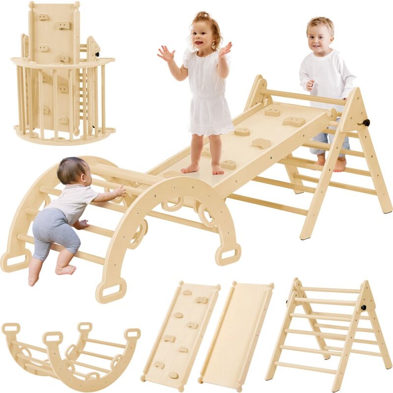 foto del prodotto neche triangolo da arrampicata per bambini 7 in 1 con scivolo, rampa bifacciale, scale, attrezzatura da gioco montessori, parco giochi per bambini