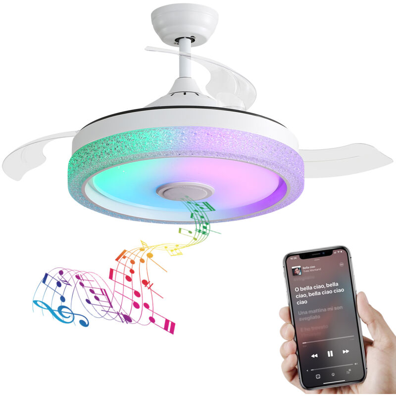 foto del prodotto neche ventilatore da soffitto invisibile moderno da 42 3 pale in abs, telecomando, motore dc reversibile con luce led da 32 w
