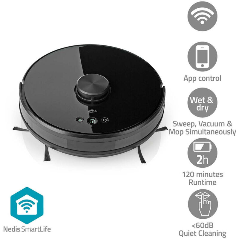 foto del prodotto nedis wifivcl001cbk robot per pulizia nero gestito da app, telecomandabile