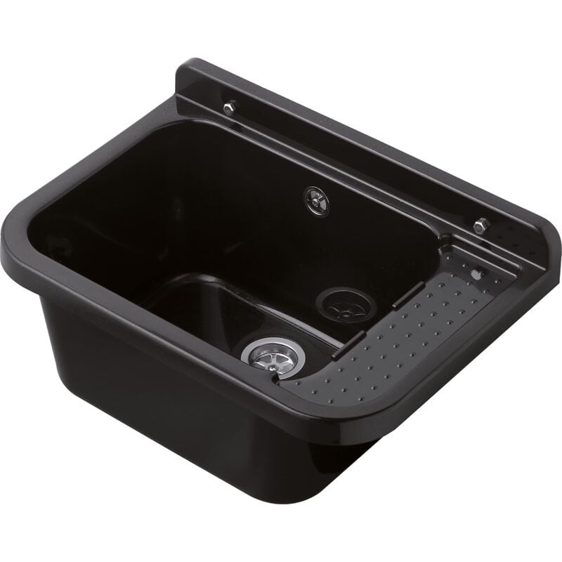 foto del prodotto negrari - lavandino-pilozzo a muro in resina, resistente all'umidità, kit di fissaggio e kit di scarico inclusi, interno e esterno, 50l x 34p x 21h, nero glitterato