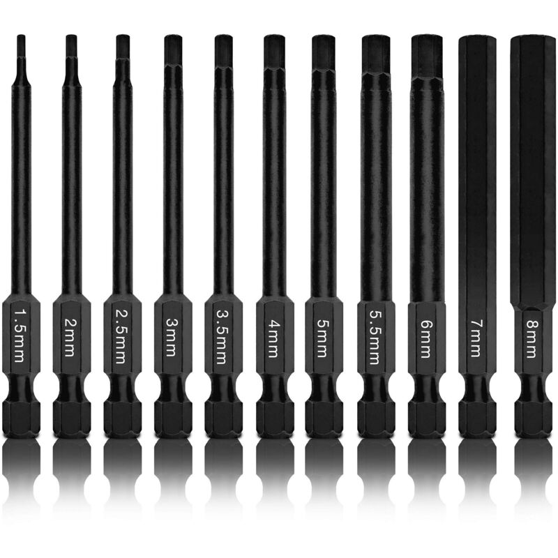 foto del prodotto neiko 01148a set di punte esagonali a brugola, 11 pezzi, misure metriche da 1,5 mm a 8 mm, punte magnetiche a testa esagonale, 3 steli a sgancio