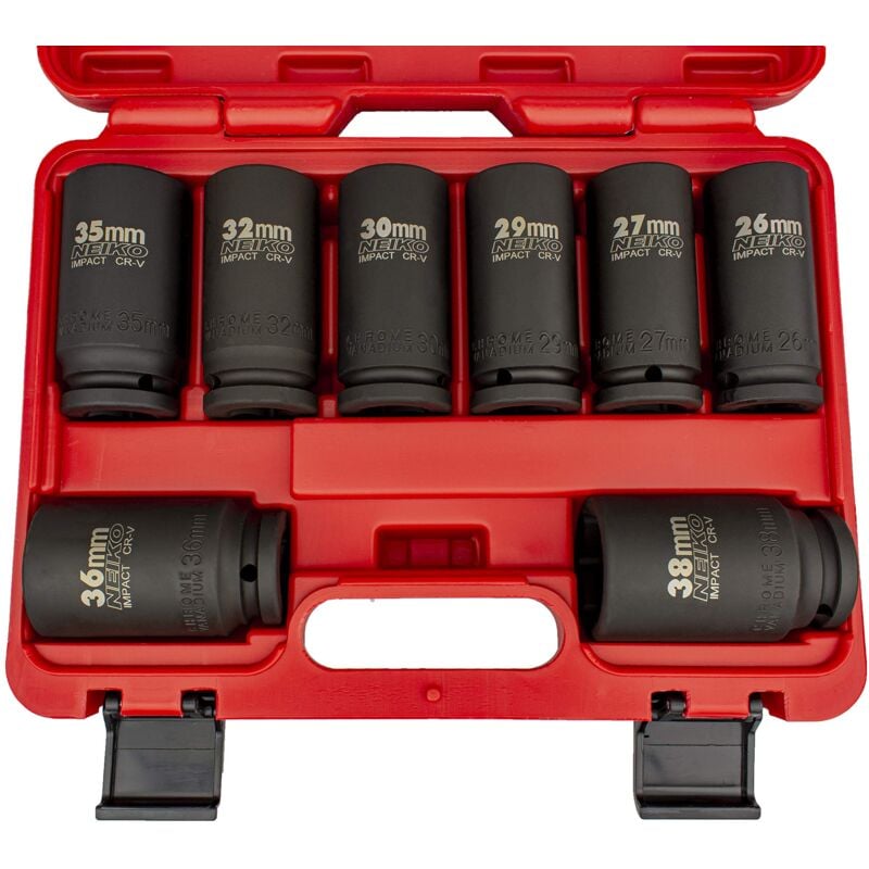 foto del prodotto neiko 02460a set di chiavi a bussola a impatto profondo, 8 pezzi, assortite, misure metriche da 26 a 38 mm , in acciaio al cromo vanadio