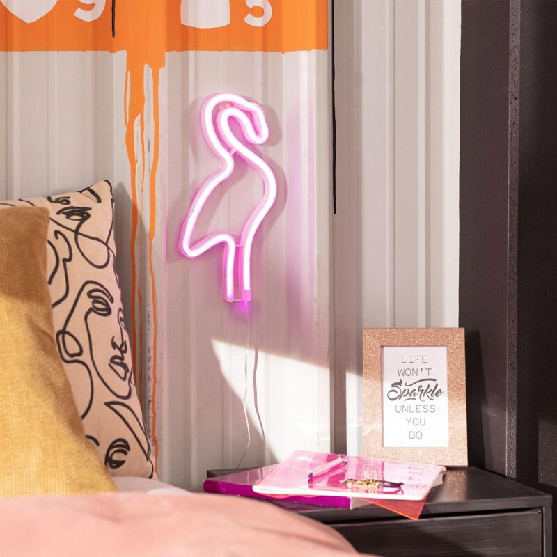 foto del prodotto neon led flamingo con batteria rosa