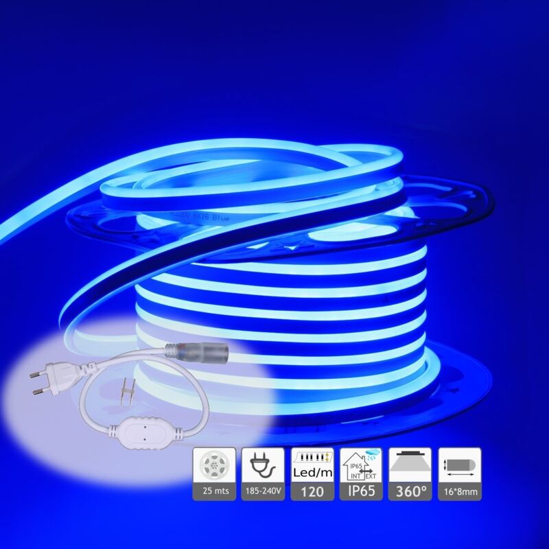 foto del prodotto neon led flex simple face 120led m blu 220v outdoor 25m neon flessibile 1 flesso 1 jandei