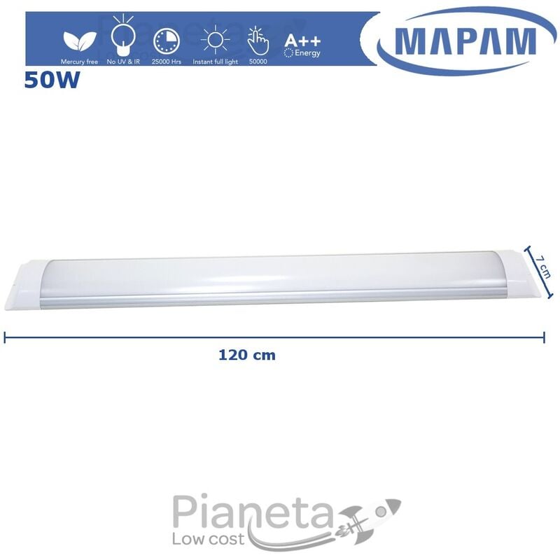 foto del prodotto neon led plafoniera 24 50w 60 120cm luce calda fredda naturale applique mapam luce calda 50