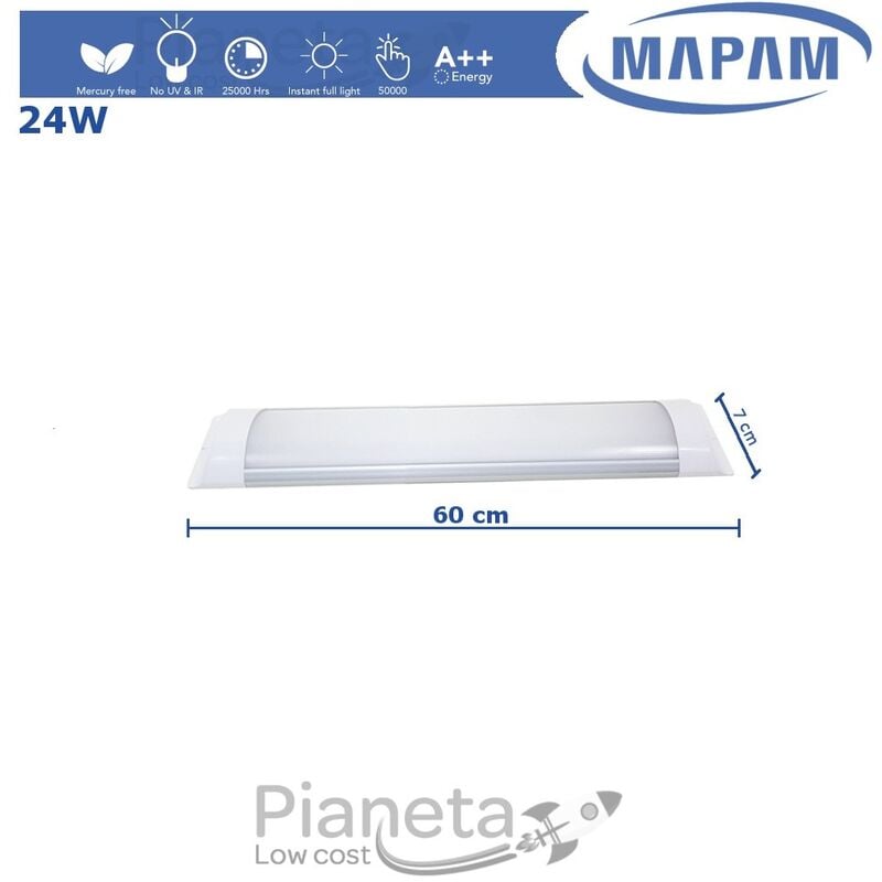 foto del prodotto neon led plafoniera 24 50w 60 120cm luce calda fredda naturale applique mapam luce naturale 24