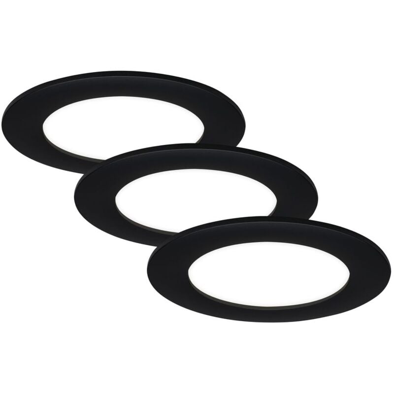 foto del prodotto ner luci da incasso a led, set di 3 luci da incasso, plafoniere 7 watt ciascuna, 600 lumen ciascuna, 4.000 kelvin, ip44, nero opaco, 120x28mm dxh 