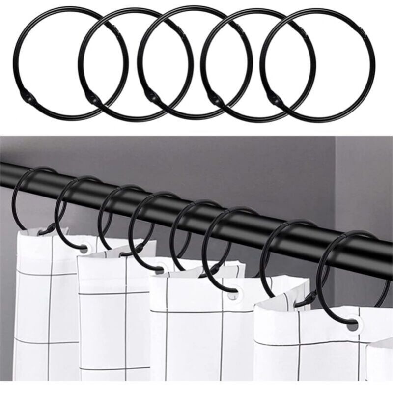 foto del prodotto nero 24 anelli per tenda da doccia, ganci per tenda da doccia in acciaio inox, anelli decorativi rotondi per tenda da doccia
