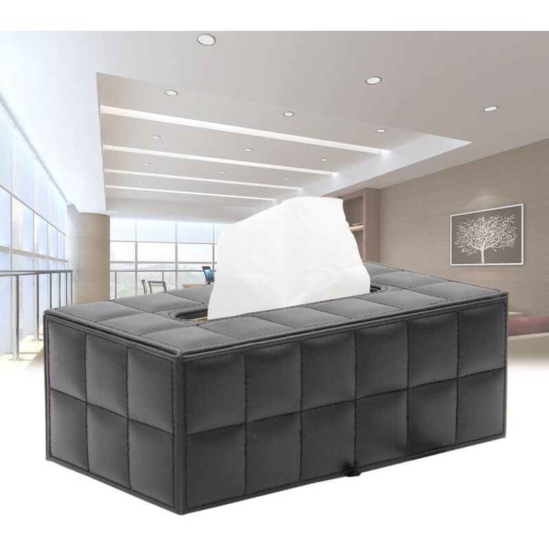 foto del prodotto nero bo te mouchoirs rectangulaire en cuir, articoli per la casa, pelle, scatola per fazzoletti rettangolare, scatola per fazzoletti a quadri,