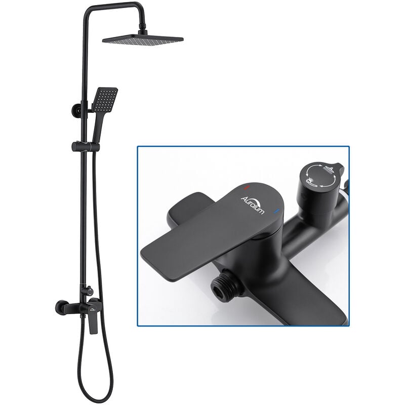 foto del prodotto nero colonna doccia con miscelatore , set de doccia con soffione 29x19cm e doccetta, asta doccia allungabile 90 1240 cm